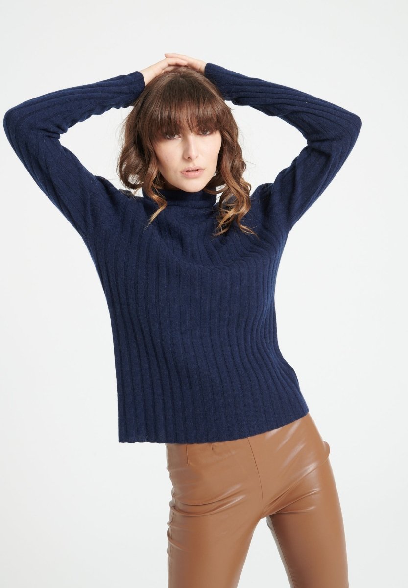 Pull col roulé cachemire bleu marine femme - LILLY 15-1