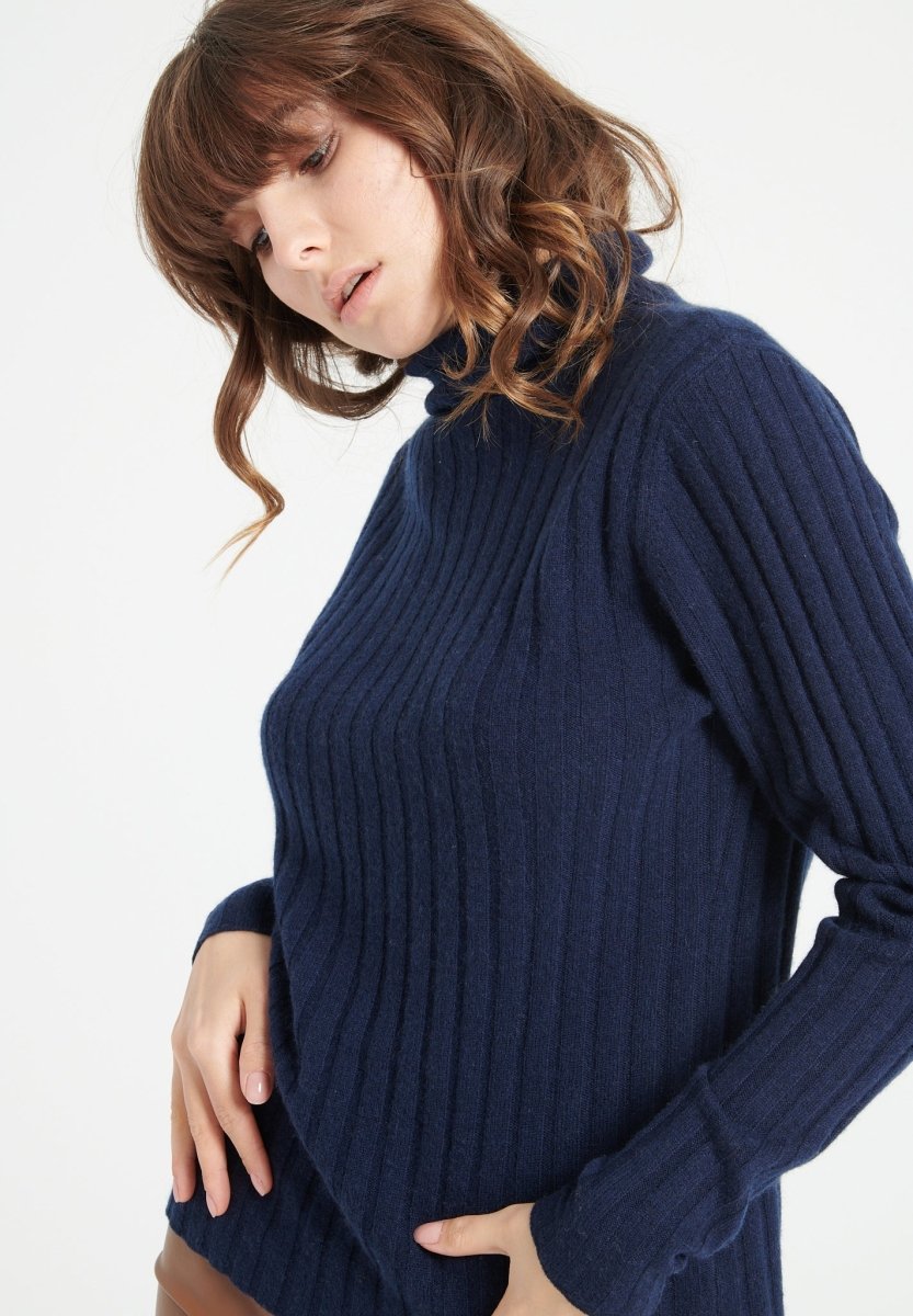 Pull col roulé cachemire bleu marine femme - LILLY 15-0