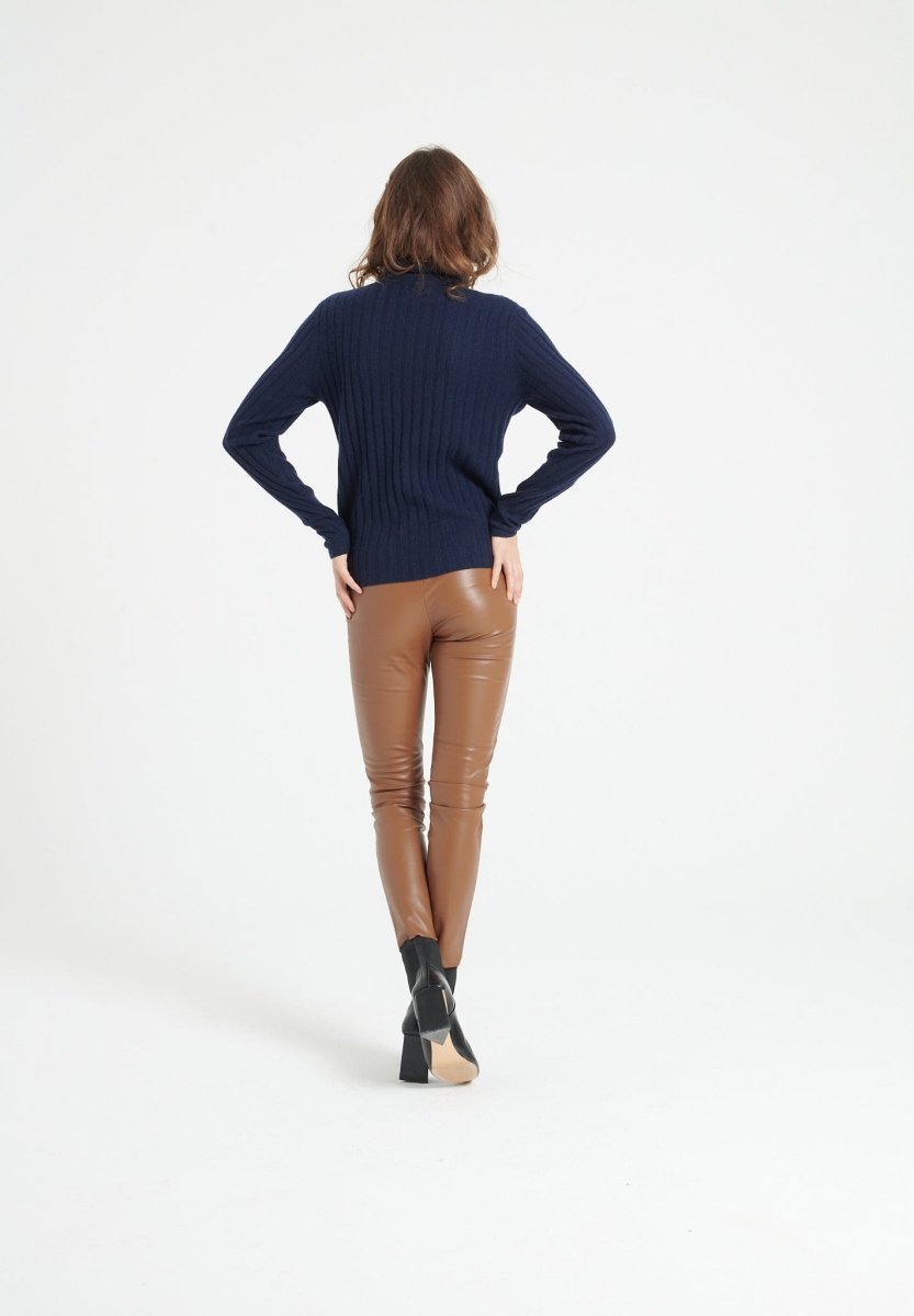 Pull col roulé cachemire bleu marine femme - LILLY 15-4