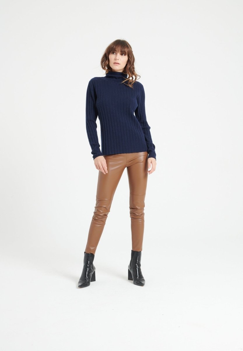 Pull col roulé cachemire bleu marine femme - LILLY 15-2