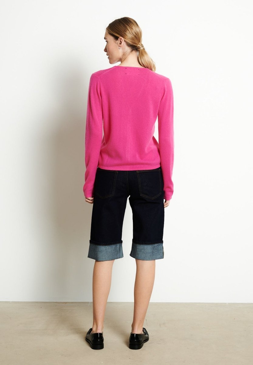 Cardigan col V cachemire rose indien femme - LILLY 7B-3