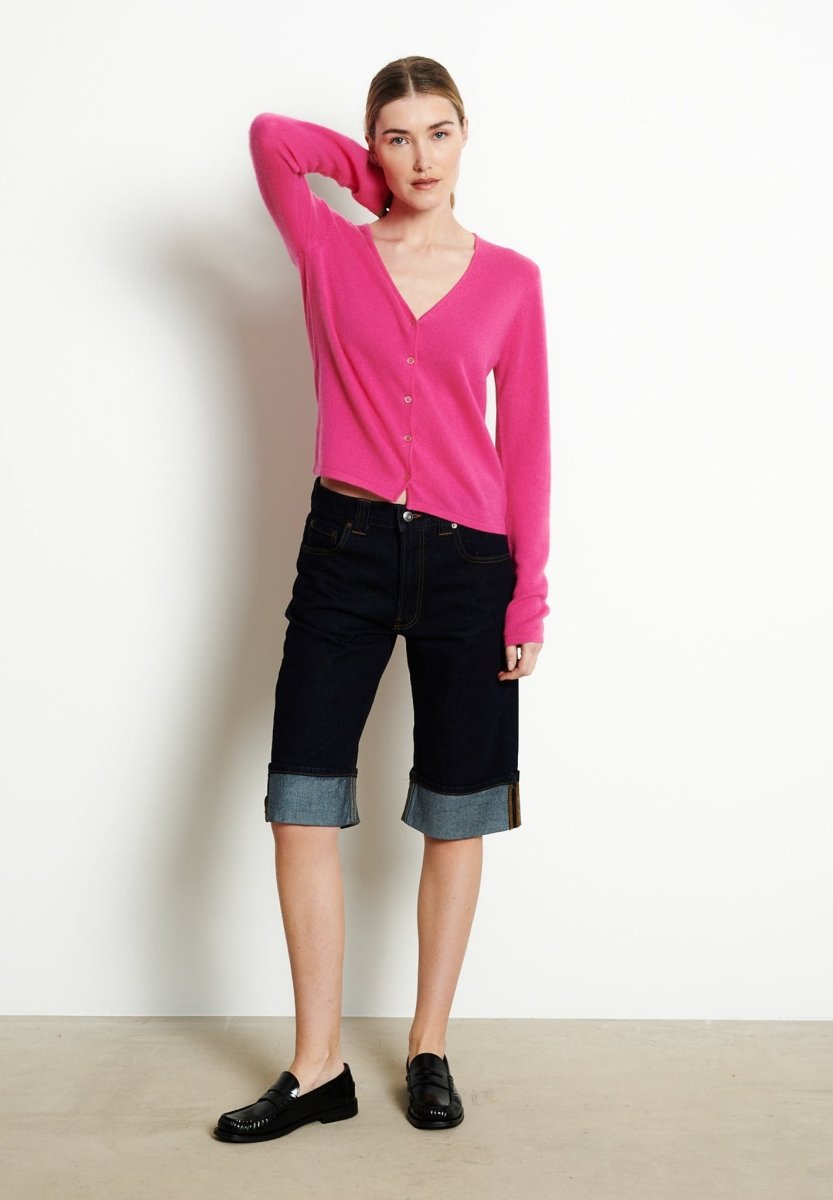 Cardigan col V cachemire rose indien femme - LILLY 7B-4