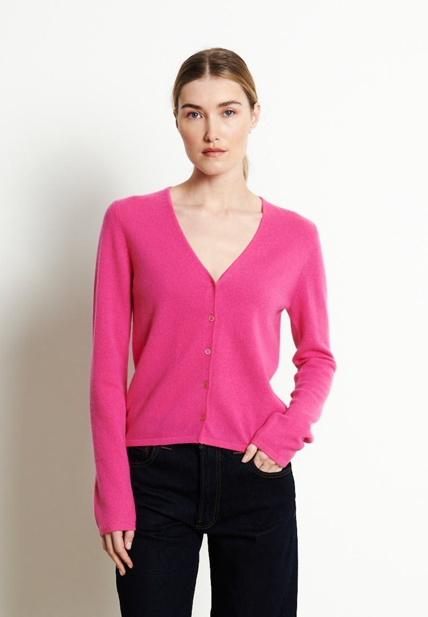 Cardigan col V cachemire rose indien femme - LILLY 7B-0
