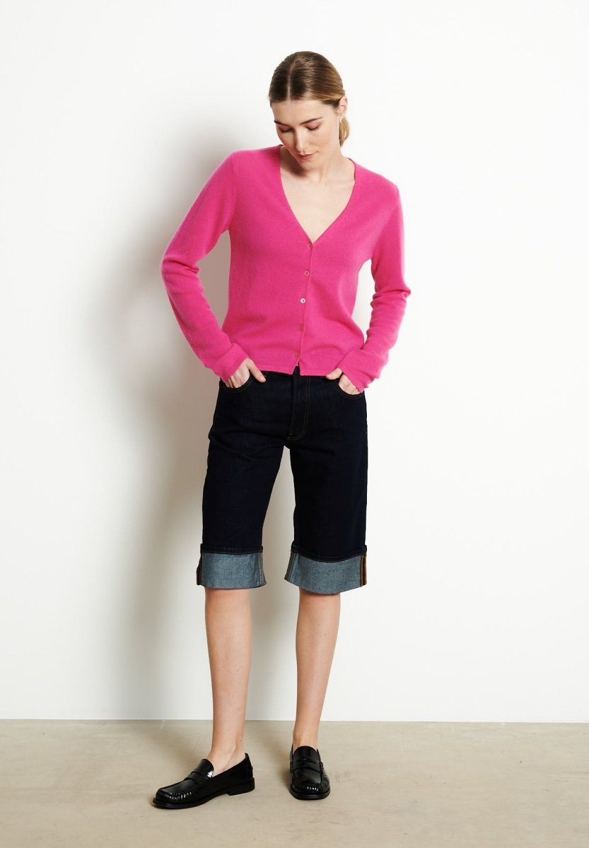Cardigan col V cachemire rose indien femme - LILLY 7B-2