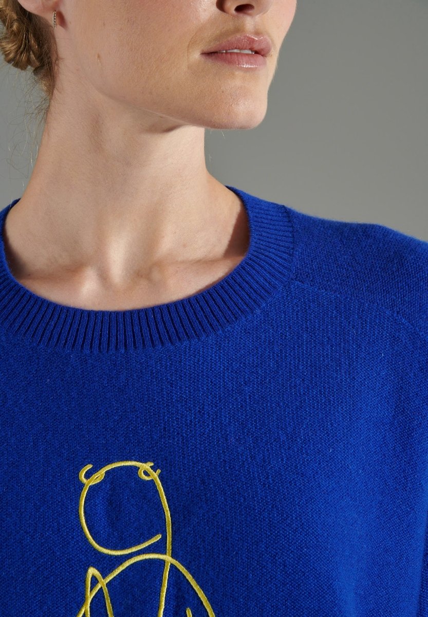 Pull col rond cachemire bleu pétrole/broderie femme - NAMI 9-3