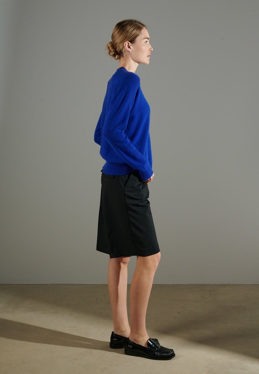 Pull col rond cachemire bleu pétrole/broderie femme - NAMI 9-1