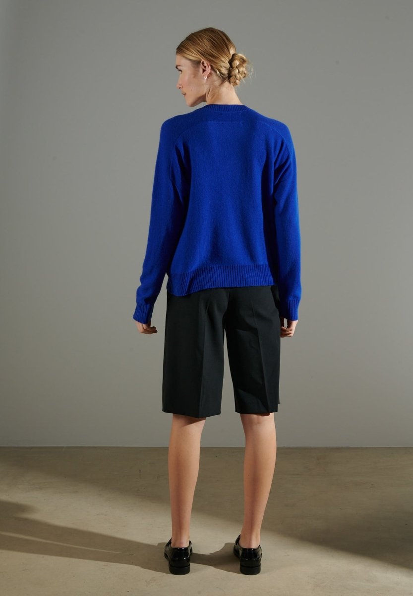 Pull col rond cachemire bleu pétrole/broderie femme - NAMI 9-2