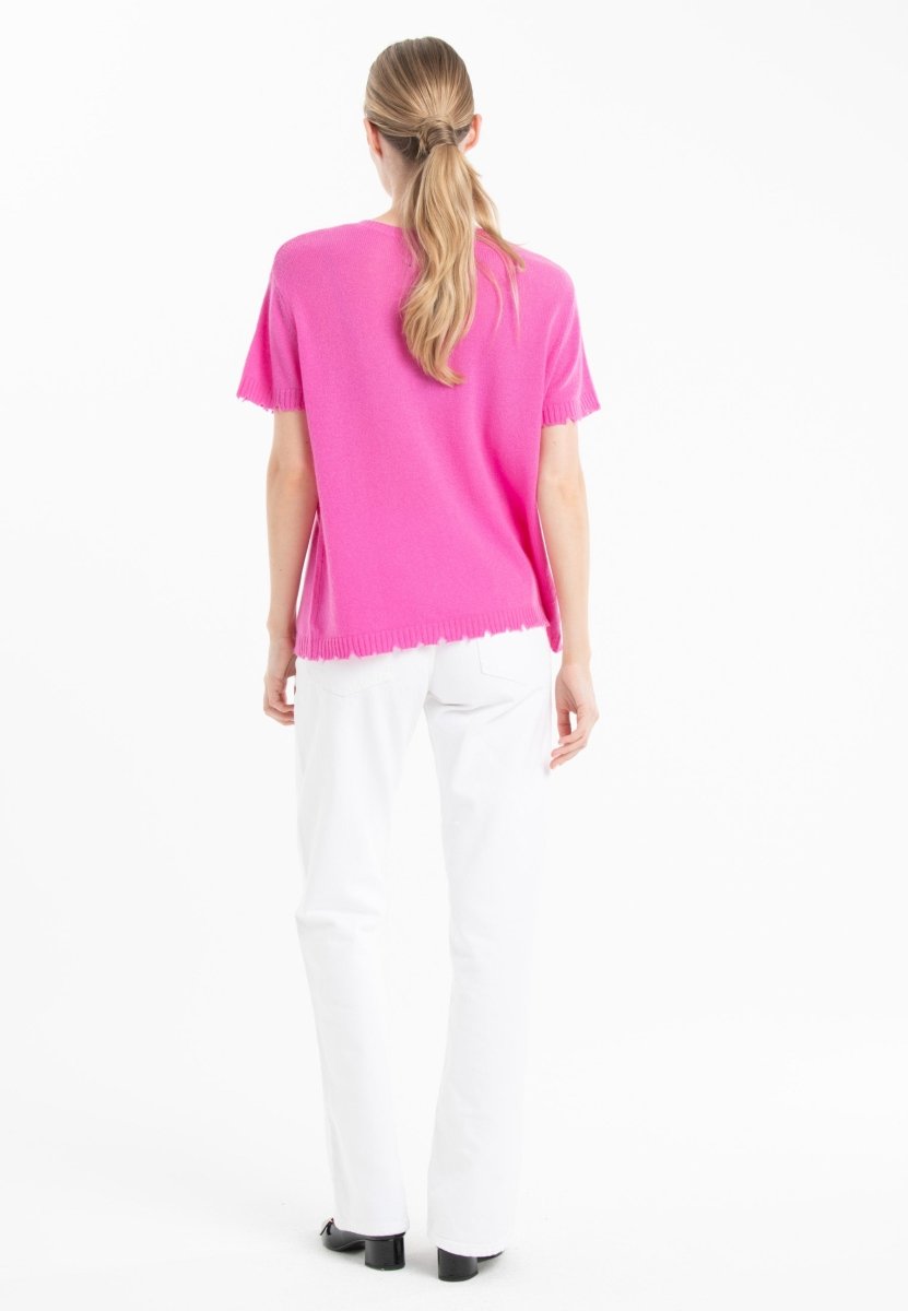 T-shirt col rond cachemire rose barbie femme - AVA 6-2